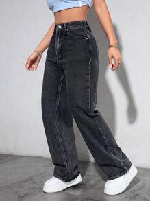 SHEIN EZwear Casual gewassen hoge taille rechte pijp jeans