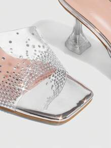 CUCCOO SZL Women Bowknot Pointy Toe Transparent Chunky High Heel Sandals, Elegant Sexy Leopard Patchwork PVC Design Party Evening Shoes For Club Spring Break Easter Prom Heels - Silver - View 5