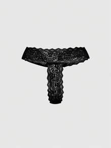 ROMWE Goth 1 pieza Tanga de encaje con anillo de metal con estrella gótica