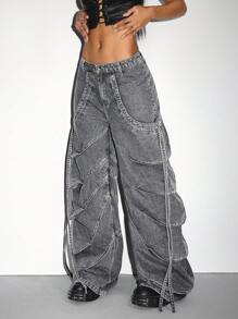 SHEIN ICON Jeans anchos y holgados de moda casual para mujer - Gris - Ver 7