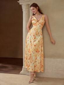 MOTF Kleid mit floralem Muster und Ausschnitten