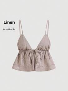 SHEIN ICON Solid Tie Front Cami Top - Mocha Brown - View 5