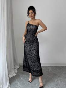 Chiquease Robe élégante slim fit sans manches à fleurs floquées pour femme