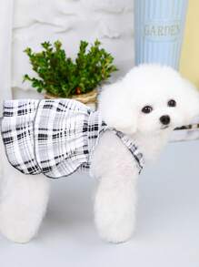 PETSIN Black & White Plaid Casual Dog Skirt, Leash-Friendly - Black - View 6