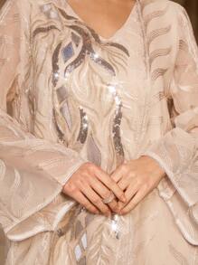 Al Najma Custom Made Premium Embroidered Fabric And Sequin Embroidery Elegant Luxury Women Dress, Kaftan & Jalabiya, Luxury Evening Dresses For Women - Apricot - View 6