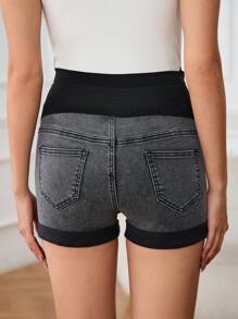 SHEIN Adjustable Waist Rolled Hem Casual Versatile Maternity Denim Shorts