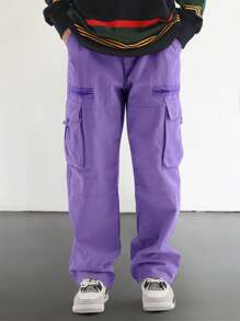 Manfinity Hypemode Men Solid Flap Pocket Side Cargo Pants - Purple - View 5