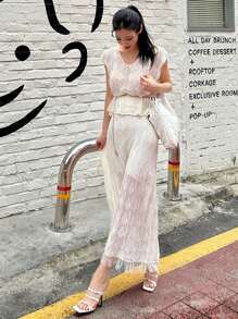 DAZY 2-teiliges Set aus Strickoberteil und Rock für Damen, Unifarben, Cut Out