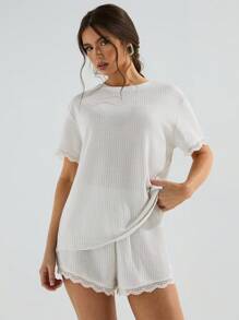 Athîral 2 件套女士休闲纯色纹理短袖上衣和短裤套装