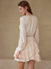 MOTF CONTRAST MESH CROP TOP & RUFFLE SKIRT - Apricot - View 7