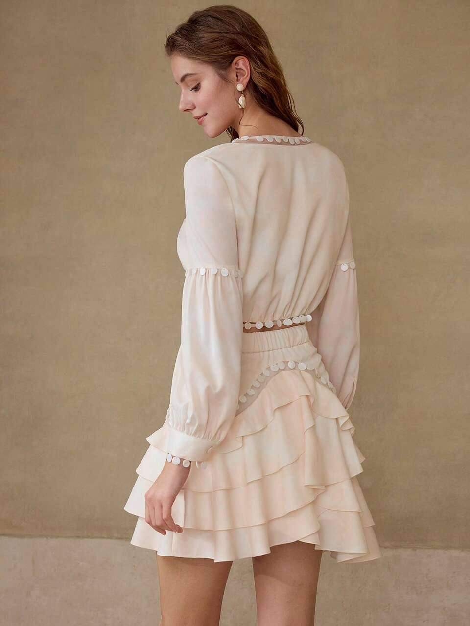 CONTRAST MESH CROP TOP & RUFFLE SKIRT