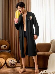 Notgurli Bata de estar por casa minimalista y casual para hombre, para uso diario - Negro - Ver 1