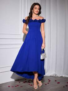 Modelyn Women's Elegant Floral Off Shoulder Dress, Glamorous & Romantic For Banquet - Blue - View 5