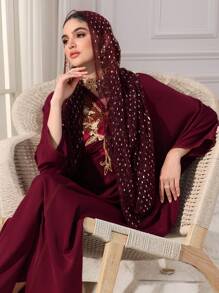 Al Najma Women's Butterfly Embroidery Batwing Sleeve Turkish & Arabic Traditional Long Red Dress