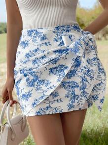 Breezaya Summer Vacation Print Tie-Up Big Bow Women Skirt - Multicolor - View 1