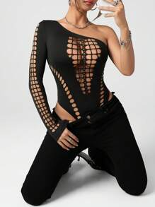 SHEIN ICON Body entallado con efecto tie-dye y diseño calado para mujer, de moda callejera