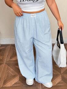 SHEIN EZwear Plus Size Casual Loose Striped Wide-Leg Pants