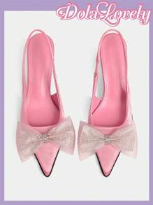 Dola Lovely Beaded Black Pointed Toe High Heel Pumps Spring Break Easter - Pink - View 4