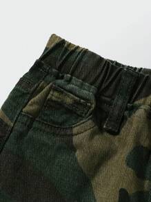 Denimly 男婴时尚个性酷炫街头风字母印花松紧腰迷彩水洗牛仔裤 - 軍綠色 - 查看 6