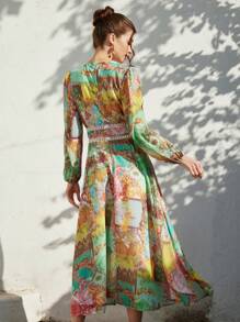 Aveloria Rosie Lace Hollow Floral Print Chiffon Romantic Spring/Summer Dress Boho Vacation Fashionable Style For Spring Fall - Multicolor - View 6