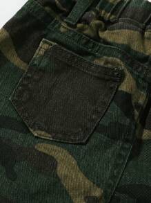 Denimly 男婴时尚个性酷炫街头风字母印花松紧腰迷彩水洗牛仔裤 - 軍綠色 - 查看 7