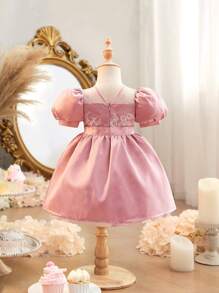 Süßes & elegantes rosa Mesh-Ärmel Kleid für Baby Mädchen