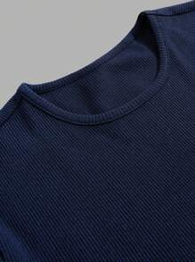 RueChic Men Soft Fabric Palm Tree Embriodery Regular T-Shirt Set - Navy Blue - View 4