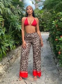 SHEIN SXY Quần ống rộng họa tiết da báo chắp vá dành cho nữ - Nhiều màu - Xem 3