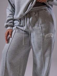 MUSERA 加大码刺绣运动裤，机场基本款街头休闲装，女士简约日常风格，休闲舒适，秋冬秋季