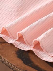 Girls Fashionable Rib Knit Ruffle Trim Tank Top, Summer - Pink - View 4