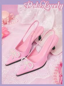 Dola Lovely Beaded Women's Black High Heel Pointed Toe Pumps Spring Break Easter - Pink - View 3