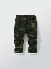 Denimly 男婴时尚个性酷炫街头风字母印花松紧腰迷彩水洗牛仔裤 - 軍綠色 - 查看 2