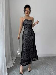 Chiquease Robe élégante slim fit sans manches à fleurs floquées pour femme