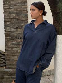 Livesso Ensemble 2 pièces Sweat-shirt en jean et pantalon pour femmes, vêtements d'automne