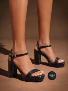 SHUZIA Giày sandal cao gót đế vuông dáng rộng, không thể thiếu trong mùa lễ hội – Quai mảnh và khóa mắt cá chân tối giản mang đến sự sang trọng và thoải mái tinh tế. Món quà Ngày của Mẹ, Giáng sinh, Ngày Valentine. Dáng rộng. - màu đen - Xem 3