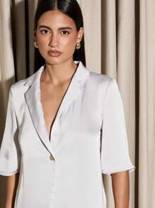 AiiRZ 奢华缎面协调套装宽腿阔腿商务专业个性纽扣西装外套长裤套装非常适合办公室婚礼宾客晚会场合穿着