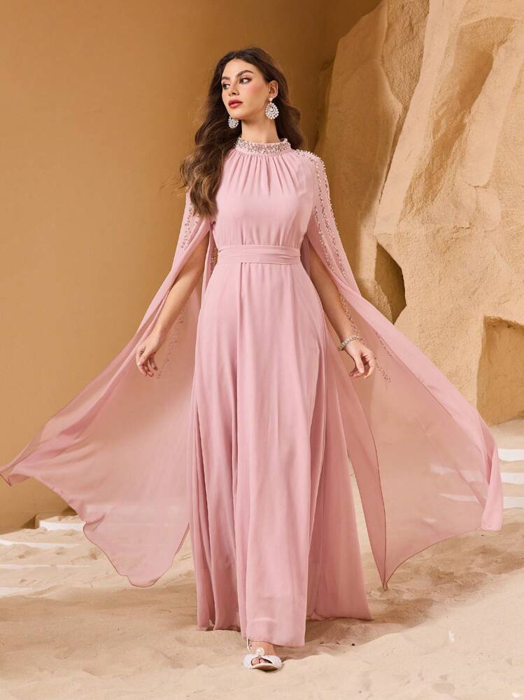 chiffon dress sheine SHEIN Tween Girls'Elegant Minimalist V-Neck Ruffle Collar High Waist Chiffon  Dress,Beige,Summer,Casual,Party Graduation/Wedding Flower Girl Dress