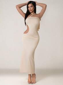 Zolique Vestido largo elegante fruncido para mujer, ajuste ceñido