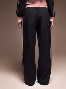 低腰抽绳撞色滚边“Musera”印花直筒慢跑裤，夏季可爱街头风度假时尚优雅款