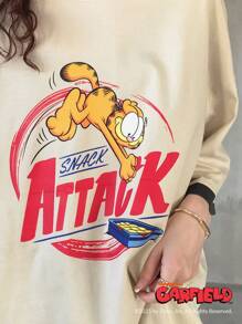 Garfield | FRIFUL 女士圆领撞色拼接宽松T恤，适合夏季户外穿着 - 杏色 - 查看 8