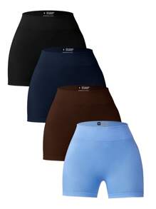 Easithlete 4pcs Women's Solid Color High Waist Slim Fit Casual Sports ShortsWomen Sweat Short, Gym Short, Biker Short - Multicolor - View 3