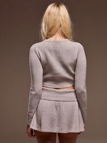 MUSERA 罗纹针织圆领纽扣袖口短款长袖开衫，仅适合春季、夏季和假日穿着，可爱又时尚。 - 淺灰色 - 查看 3