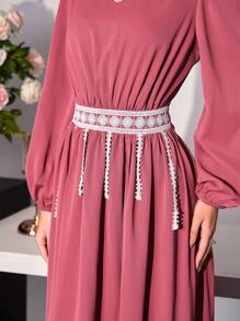 Modelyn Damen langes, elegantes Kleid mit gerüschter Taille, ausgestelltem Rock, für Frühling/Sommer