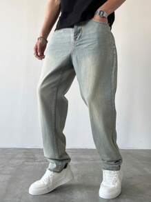 Manfinity Hypemode Men's Casual Distressed Tapered Denim Jeans - Blue - View 3