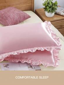 مجموعة غطاء وسادة من الساتان الحريري الفاخر مع تطريز دانتيل، ناعم وقابل للتنفس وخالي من التجاعيد مما يحسن نوم الشعر والبشرة، أغطية وسادة بدون حشو. للفراش المنزلي والمدرسي وضروريات غرفة النوم، حاصلة على شهادة أوكو-تكس.