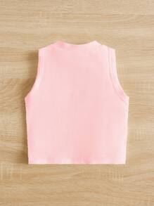 SHEIN 年轻女孩休闲卡通印花无袖圆领背心，适合夏季