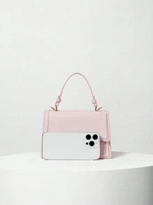 Bolso de mano elegante de unicolor, cartera con solapa de estilo retro para mujer, bolso bandolera de PU con asa superior para San Valentín