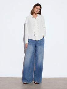 Maija Elegant Modern Spring/Summer New White Chiffon Frilled Front Blouse, Casual Daily Romantic St. Patrick's Day Music Festival Holiday Wear, Suitable For Outing, Party, Wedding Guest, Old Money Style, Music Festival