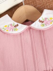 女婴优雅甜美可爱街头风格粉色彼得潘领刺绣装饰连衣裙，夏季 - 粉色 - 查看 7