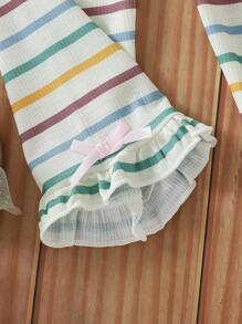 Baby Girl Ribbed Fabric Ribbed Print Pants - Apricot - View 3